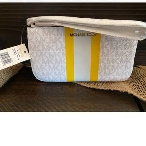 Michael Kors Large leather yellow stripe wristlet